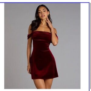 Windsor Burgundy Velvet Off-Shoulder Mini Dress